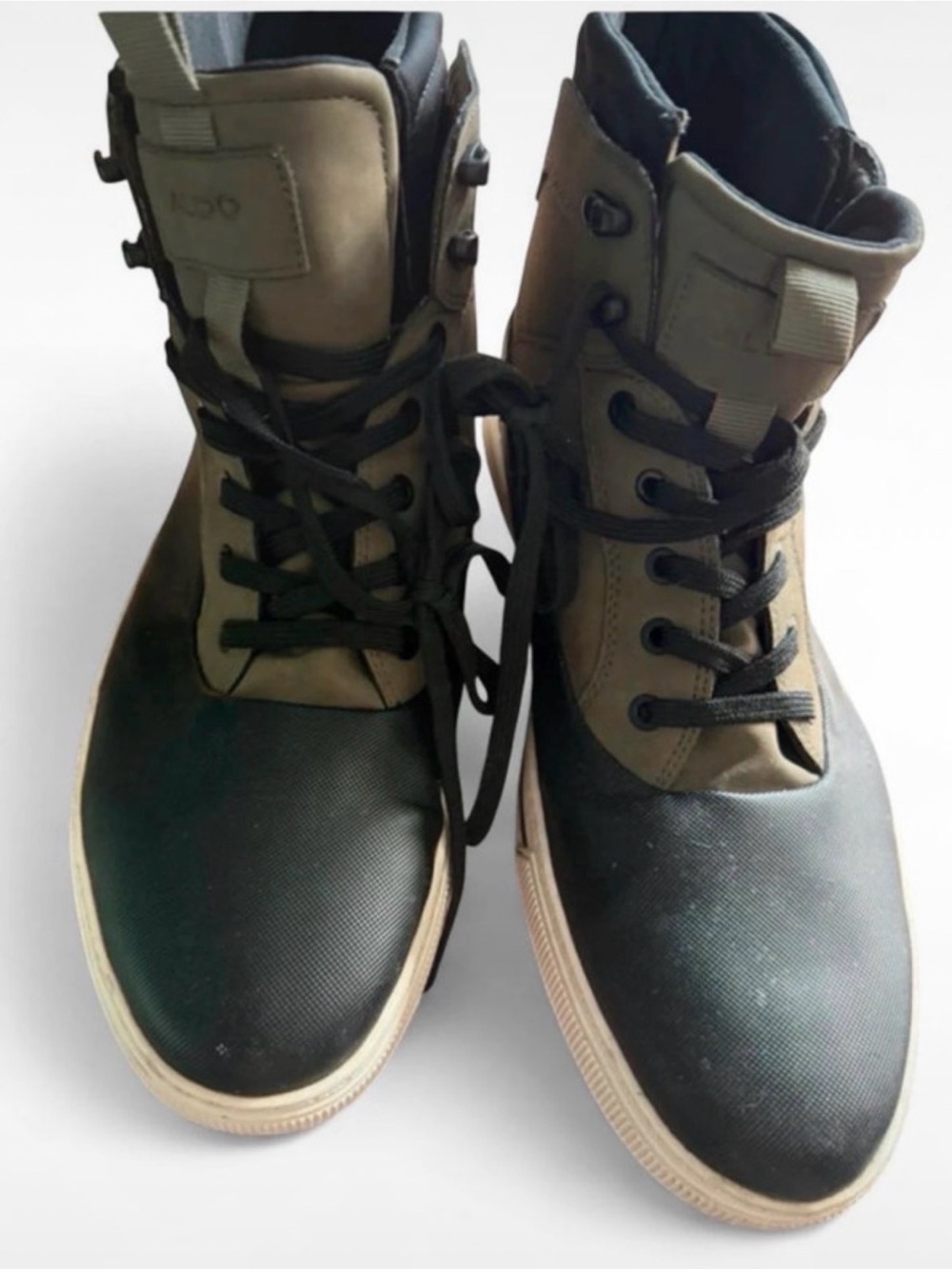 Aldo Olive and Black High-Top Lace-Up Boots